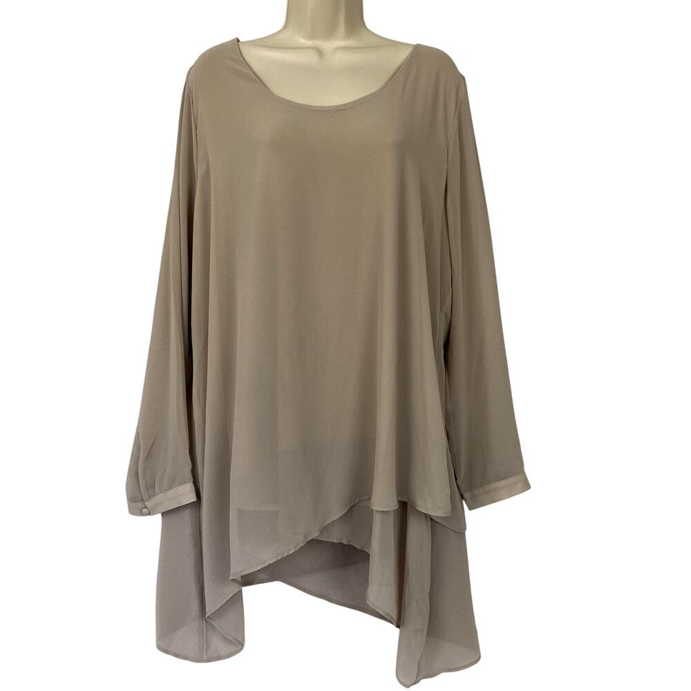 Soft Surroundings Celine Tunic Top Womens XL‎ Taupe Layered Chiffon Asymmetric